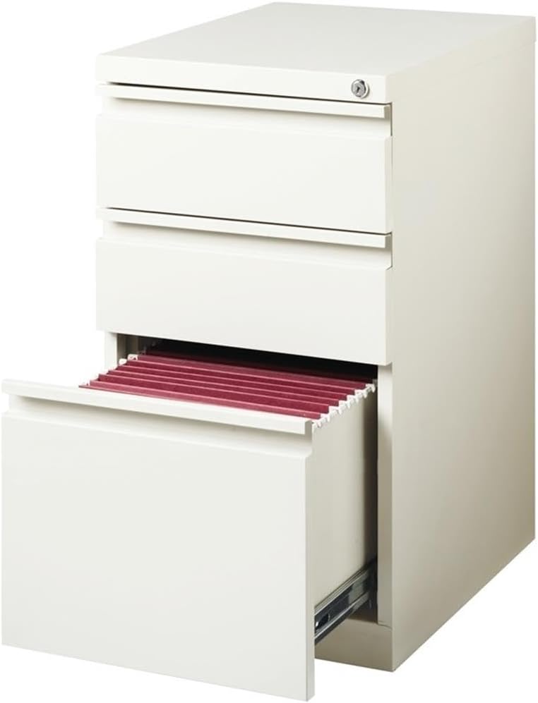 BOWERY HILL 20" 3-Drawer Modern Metal Mobile Pedestal File Cabinet in White