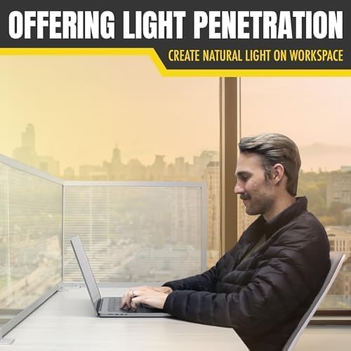 OBEX Polycarbonate Office Desk Mounted Privacy Screen Adjustable Table Top Panel Divider, Universal Aluminum Bracket-USA Made, 18" x 42", Translucent