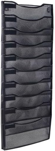 10 Sections Hanging Files Wall Mounted Metal Mesh Document File Organizer Magazine Holder Rack Organizer Racks Multipurpose Use To Display Files, Magazine, Newspapers- Black