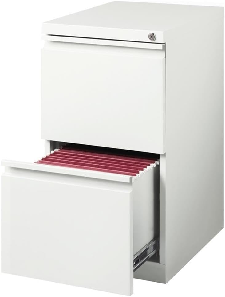 BOWERY HILL 2 Drawers 27.75" Vertical White Metal Filing Cabinet Lockable Pre-Assembled Movable Letter Size for Home, Office