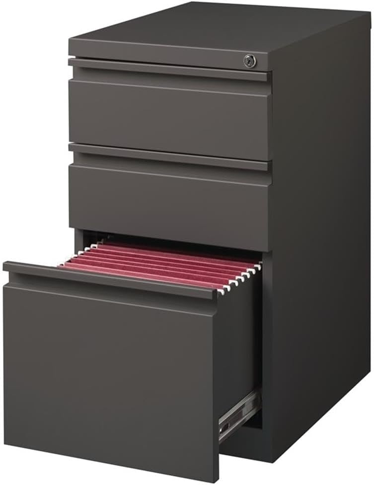 BOWERY HILL 20" 3-Drawer Modern Metal Mobile Pedestal File Cabinet in Espresso
