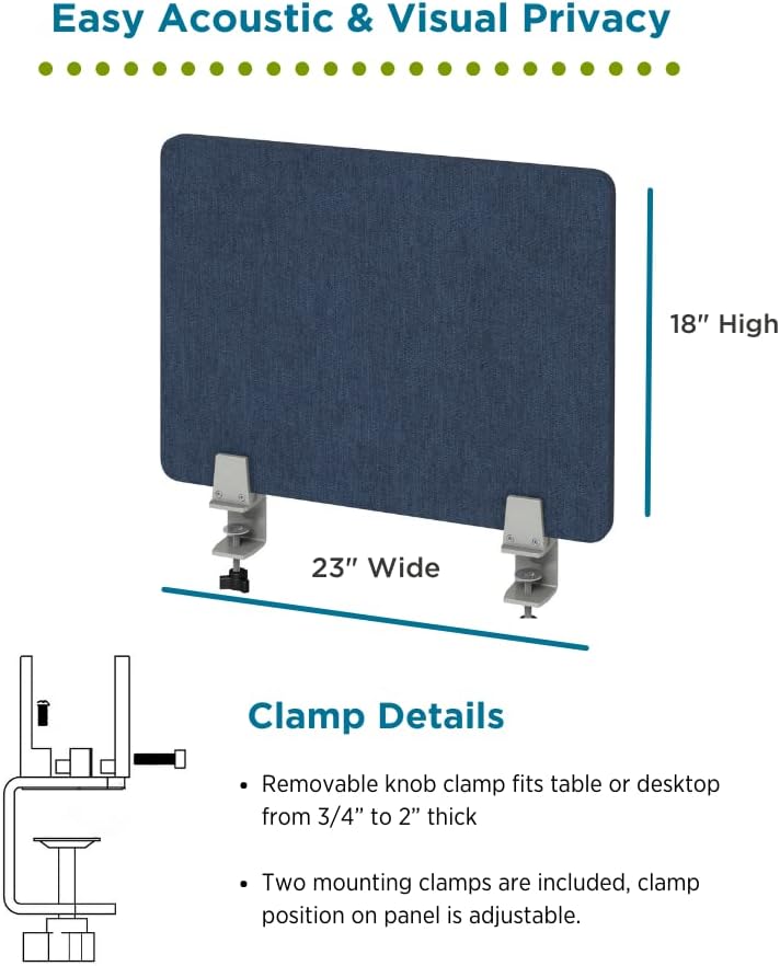 Sound Absorbing Privacy Shield - Desk Divider for Students and Office (Dark Blue, 23" W x 18'H)