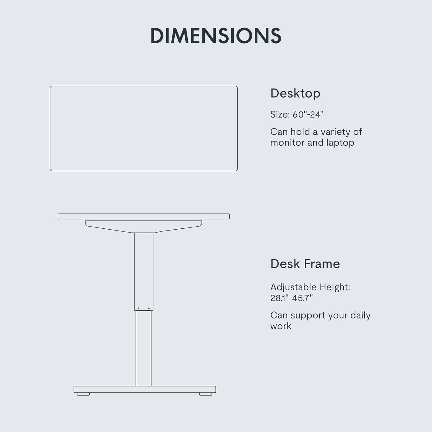 FLEXISPOT EN1 One-Piece Standing Desk, 60 x 24 Inches Electric Height Adjustable Desk for Home Office (White Frame + White Desktop, 2 Packages)
