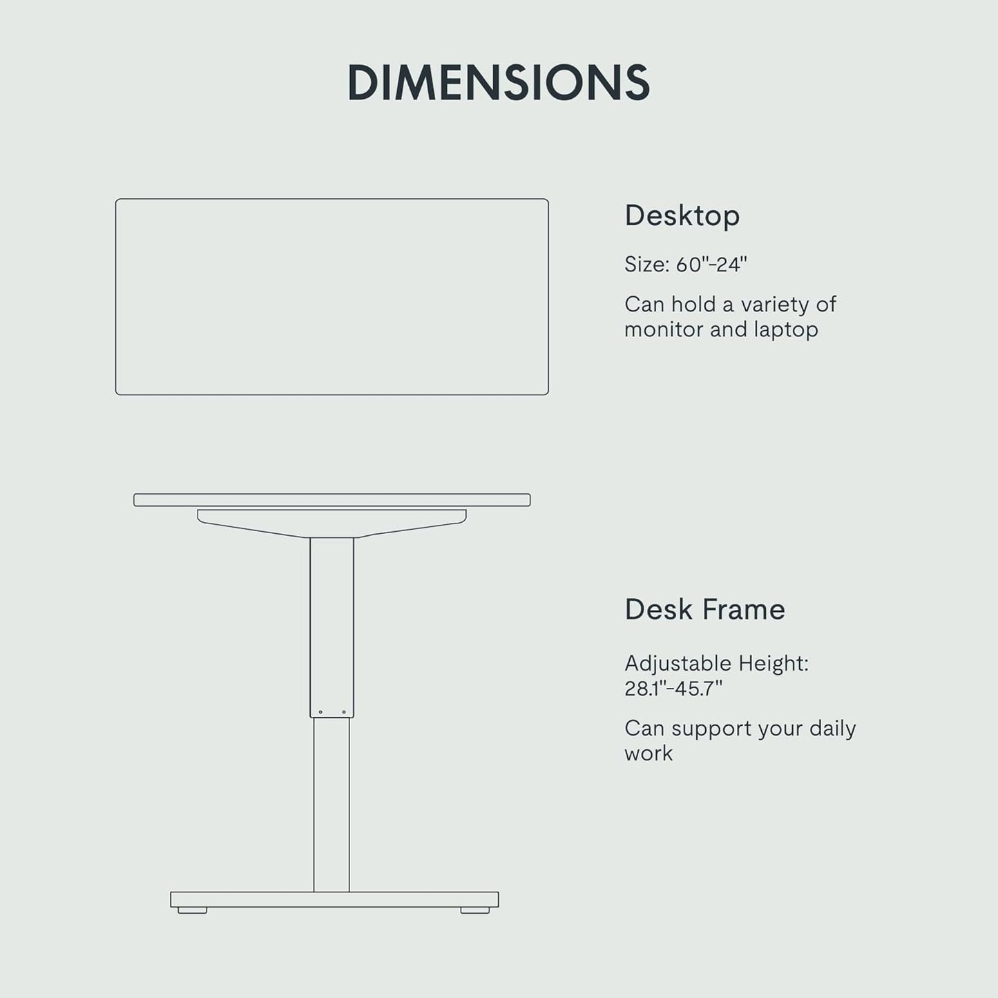 FLEXISPOT EN1 One-Piece Standing Desk, 60 x 24 Inches Large Height Adjustable Desk, Electric Sit Stand Desk Home Office Table Computer Workstation (White Frame + Black Desktop, 2 Packages)