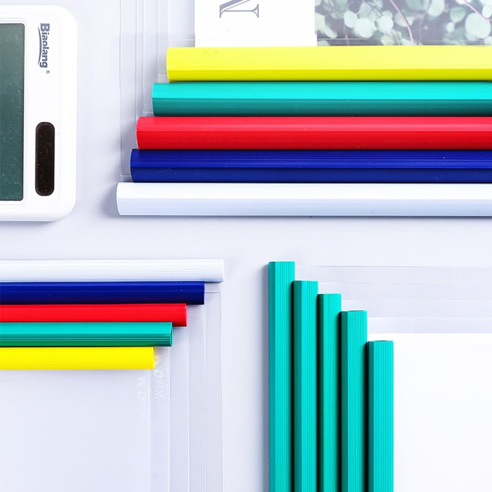 M&G 10 Pack Report Covers with Sliding Bar, 5mm Clear Report Covers for A4 and Letter Size Paper, 35 Sheet Capacity, Presentation File Folder Document Binder for School Office (Colored Sliding Bar)