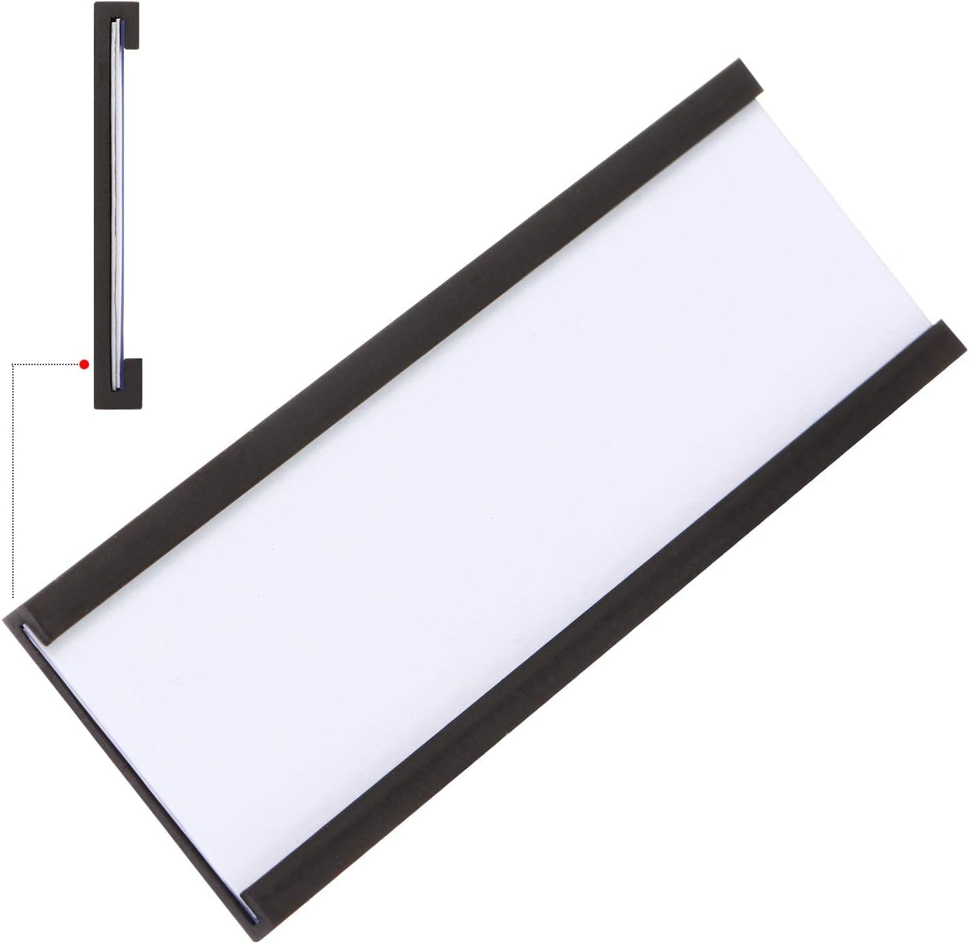 C Channel Magentic Label Holders 2x5.5 Inches with Paper Inserts and Clear Plastic Protectors,Magnetic Data Card Holders File Cabinet Labels,Pack of 50