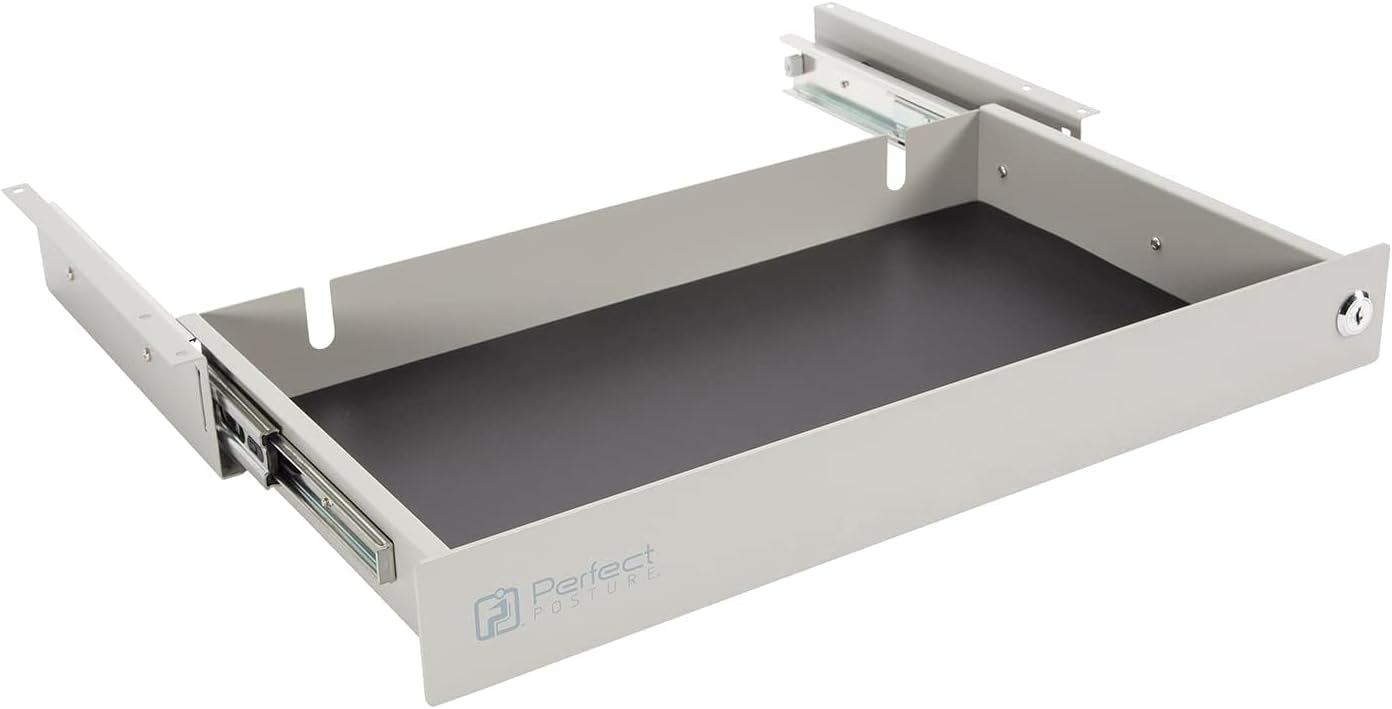 Perfect Posture Max Under Desk Storage Drawer – Large Desk Drawer with Lock for Regular & Sit-Stand Standing Desks, Gray (19.5" x 7.5")