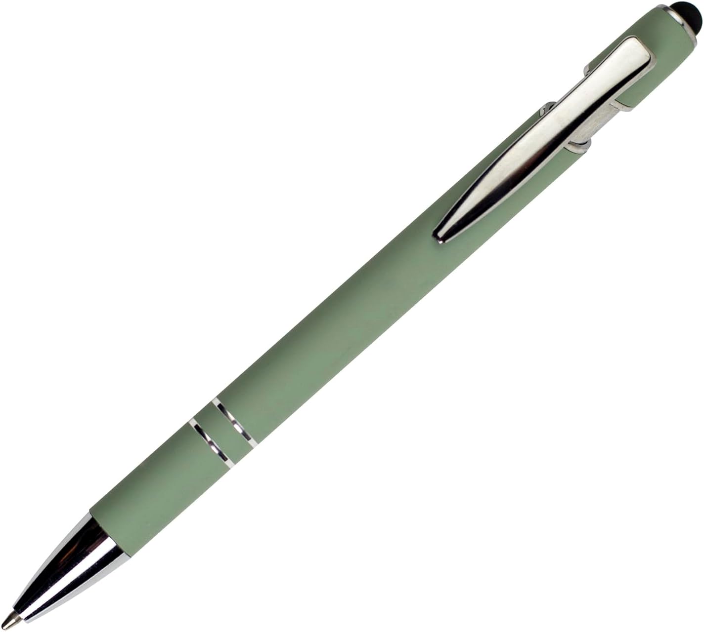 Ballpoint Pen with Stylus Tip Black Ink 1.0 mm Medium Point Soft Touch Metal Matt Assorted Color Barrel 10 Count