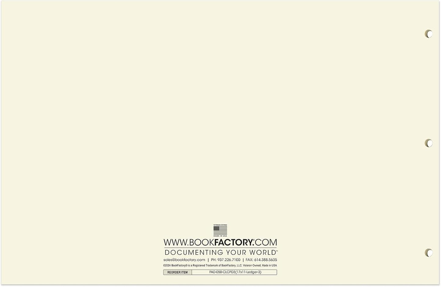 BookFactory Ledger Pad/Large 3 Column Accounting Ledger Columnar (Three Columns) Pads - 17'' x 11'', 50 Pages, Notepad Landscape Format (PAD-050-CLCPD3(17x11-Ledger-3))-AX)