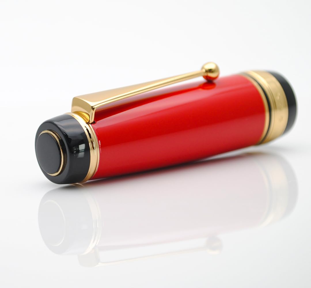 Metal Big Fountain Pen Set Medium Nib 0.7mm, Includes Ink Refill Converter, 5 Ink Cartridges & Gift Box (Medium Nib 0.7mm, Red)