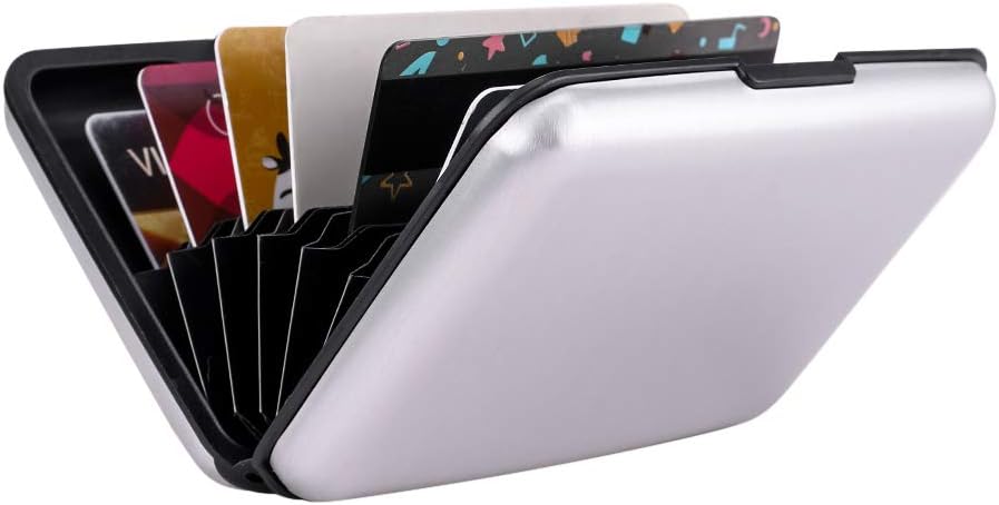 ELFISH Mini RFID Aluminum Wallet Credit Cards Holder Business Card Case Metal ID Case for Men Women (Silver)