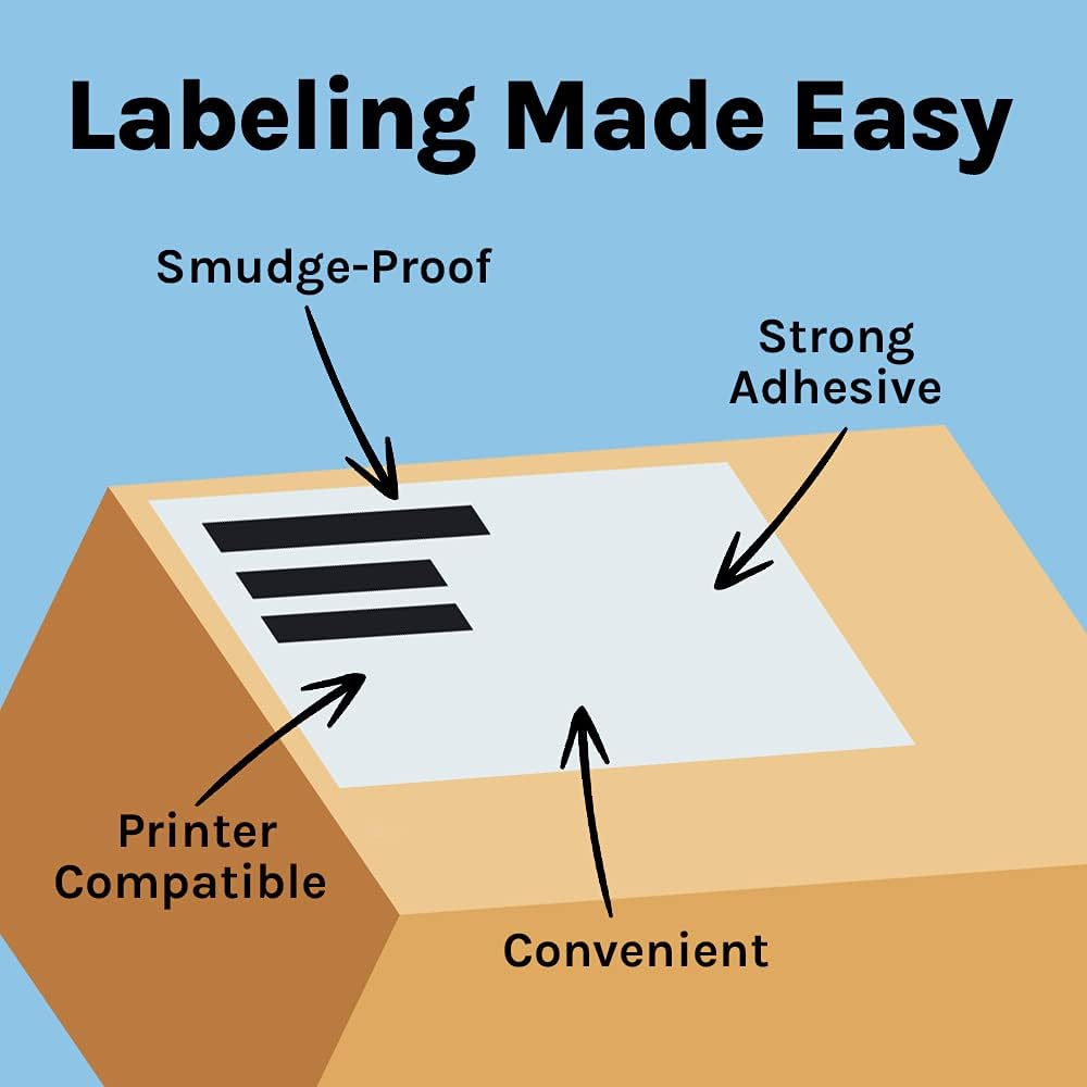 Premium Label Supply White Sticker Half Sheet Labels – 8.5" x 5.5" – Laser/Inkjet Compatible – (2 per Sheet), 100 Sheets - 200 Total Adhesive Labels