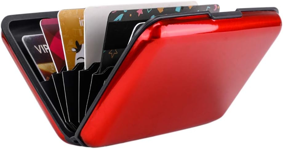 ELFISH Mini RFID Aluminum Wallet Credit Cards Holder Business Card Case Metal ID Case for Men Women (Red)