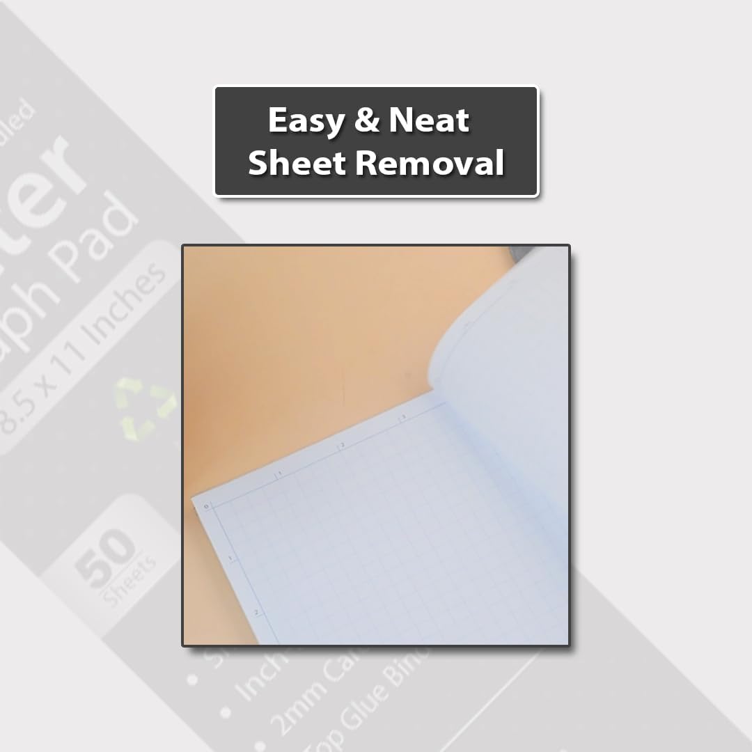 Letter 8.5"x11" Premium Graph Pad, ¼” Quad-Ruled Grid, 21-Gram Thick Paper, Inch-scale, 50 Sheets/Pad, Top Glue Binding. Sketching & Drafting. (5)