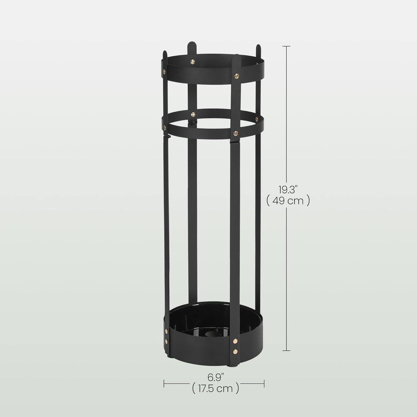 SONGMICS Umbrella Stand, Steel Round Umbrella Holder Rack, 6.9 x 6.9 x 19.3 Inches, with Detachable Drip Tray, for Entryway, Office, Stable, Assembly Required, Matte Black ULUC029B01