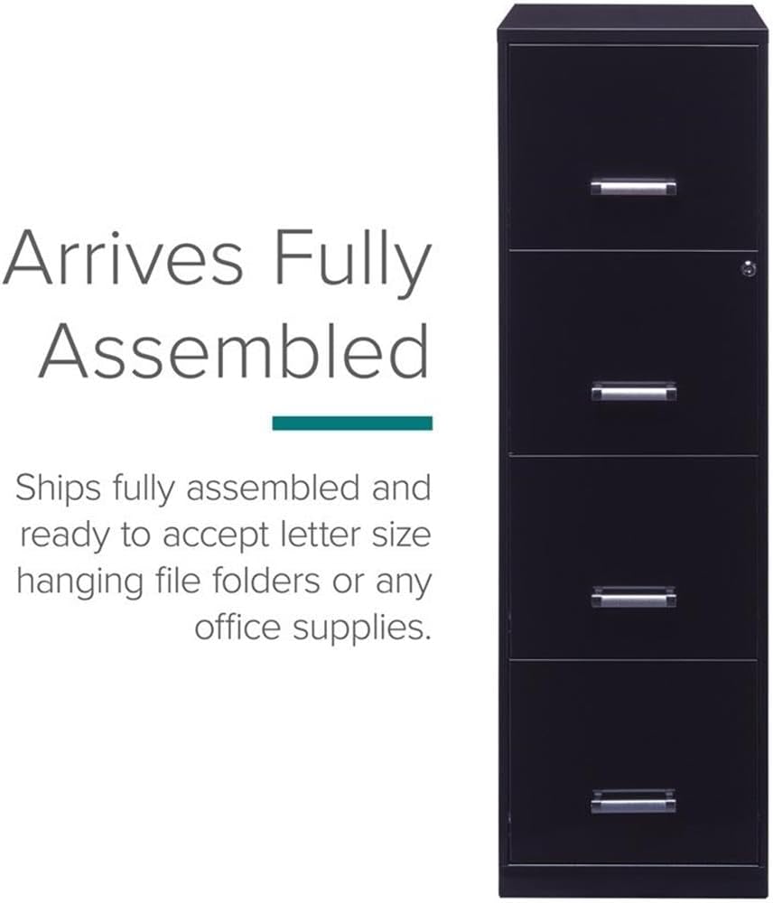 Pemberly Row 4 Drawers 46.38" Vertical Black Metal Filing Cabinet Lockable Pre-Assembled Stationary Letter Size for Home, Office