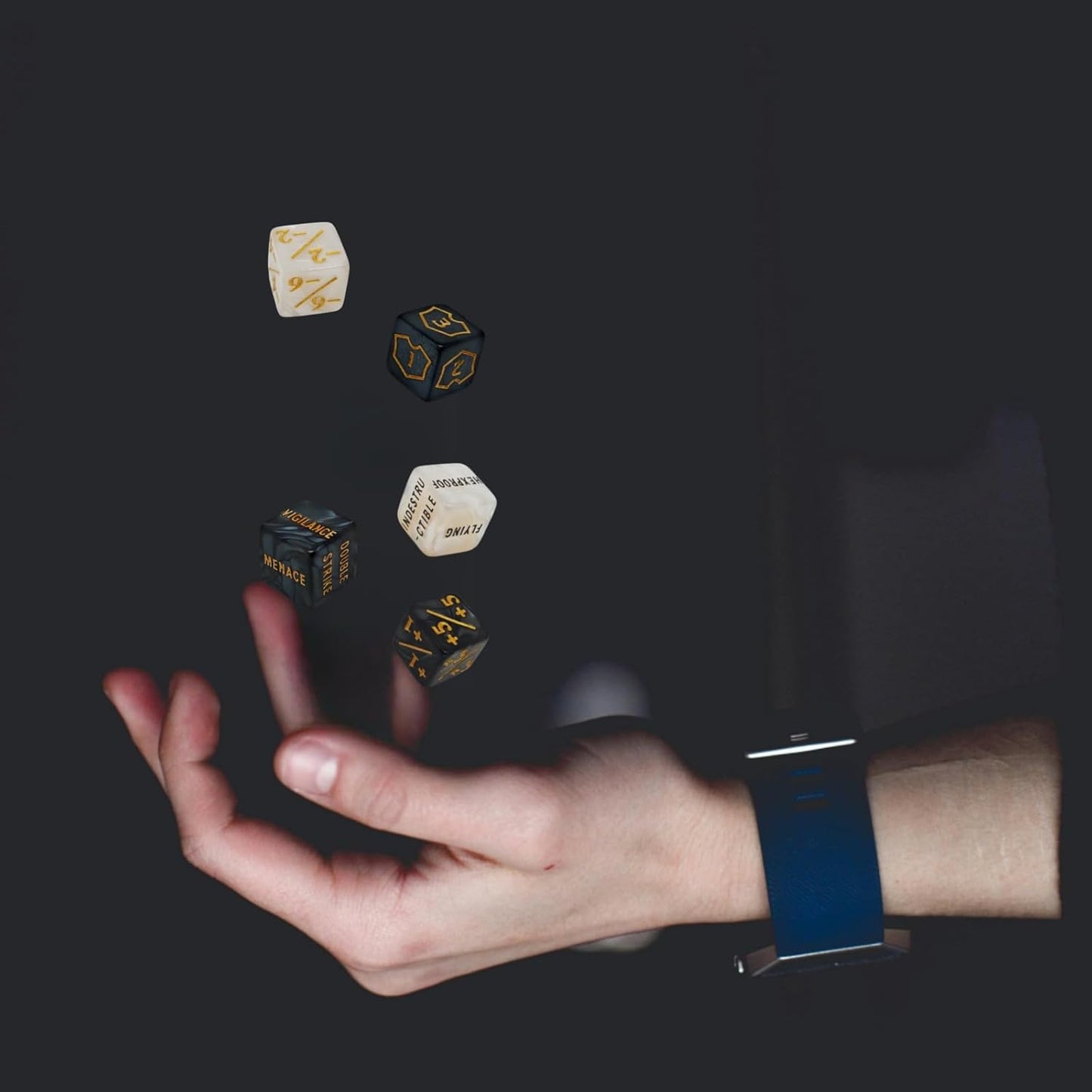 63 PCS MTG Counter Dice Set - AbilityKeyword Counters, -1/+1 Life Counter, Shield Life Counter Dice, Creature Stat Buffs, Marble Colour D6 Cube Dice, for MTG, TCG, Card Games (Includes Black Bag)