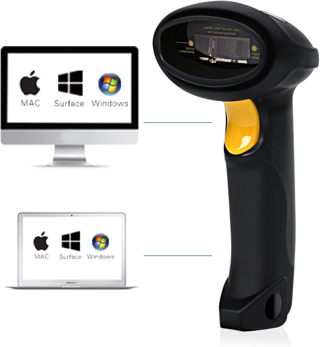 Barcode Scanner (2.4GHz Wireless USB Automatic & USB2.0 Wired) Rechargeable 1D Handheld Bar-Code Reader Support for FedEx and USPS Maximum Offline 2600 Code Entries
