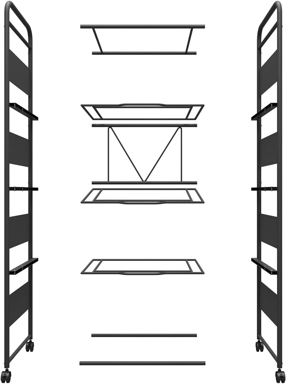 PUNCIA 4 Tiers Metal Rolling File Carts with Wheels Hanging Files for Letter Size Movable Pull-Out File Folder Rack Drawer File Cabinet for Home Office