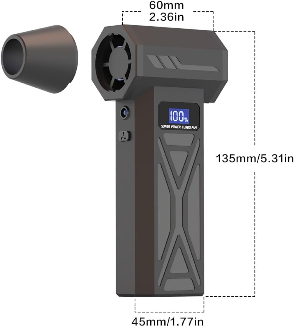 Mini Compressed Air Computer Duster 110000RPM, Cordless Electric Air Blower Rechargeable with LED Light, Case and Digital Display, for PC Keyboard Car Snow Removal & Outdoor, Air Bed, Black