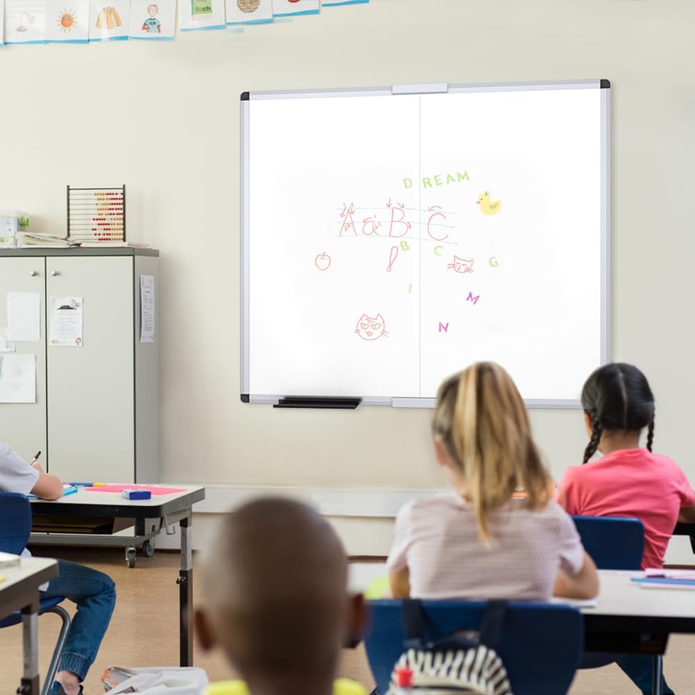 VIZ-PRO Large Dry Erase White Board/Magnetic Foldable Whiteboard, 48 X 48 Inches, Silver Aluminium Frame