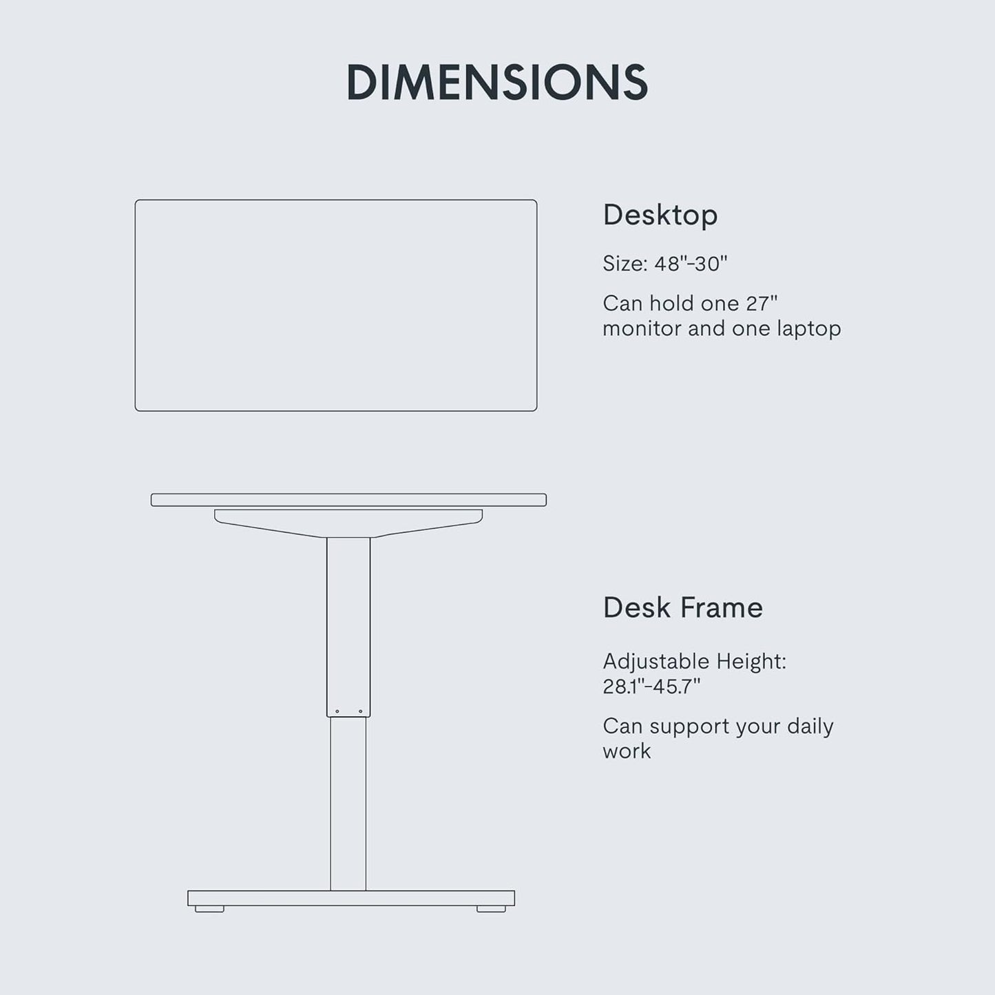 FLEXISPOT EN1 Whole-Piece Standing Desk 48 x 30 Inches Electric Height Adjustable Desks for Home Office Stand Up Desk (Silver Frame + 48 in White Top, 2 Packages)