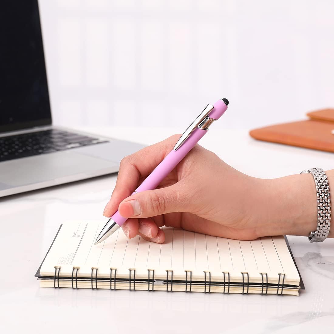 Ballpoint Pen with Stylus Tip, Soft Touch Click Metal Pen, 1.0mm Medium Point, Black Ink, 12 Count(Light Purple)