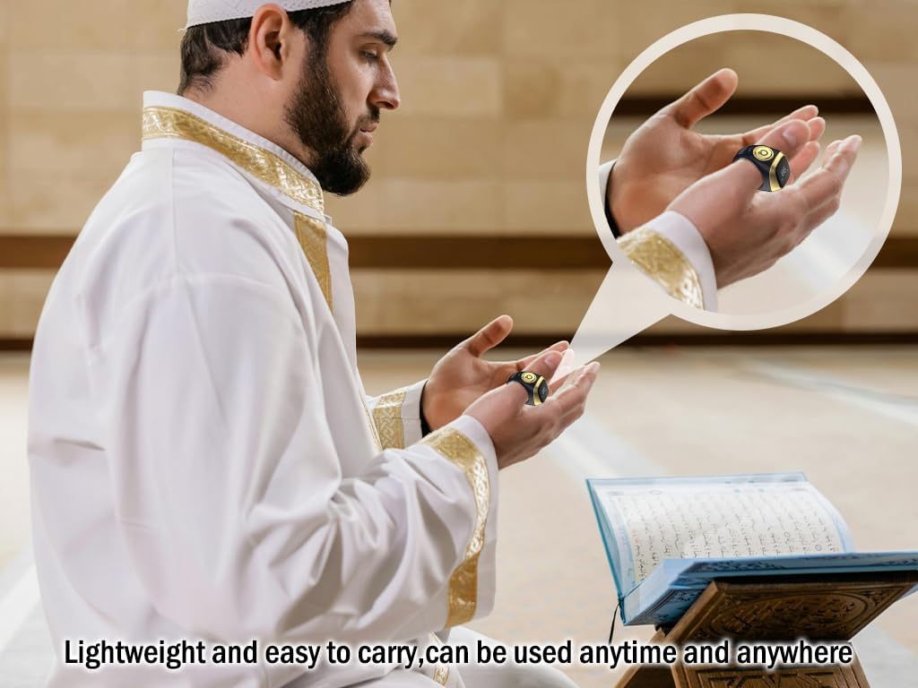 Smart Ring Counter,Tasbih Counter Smart Ring,Rechargeable Finger Counter,18mm Muslim Islamic Prayer Smart Rings,Digital Electronic Smart Tally Counter for Prayer Time Reminder(Black,18MM)