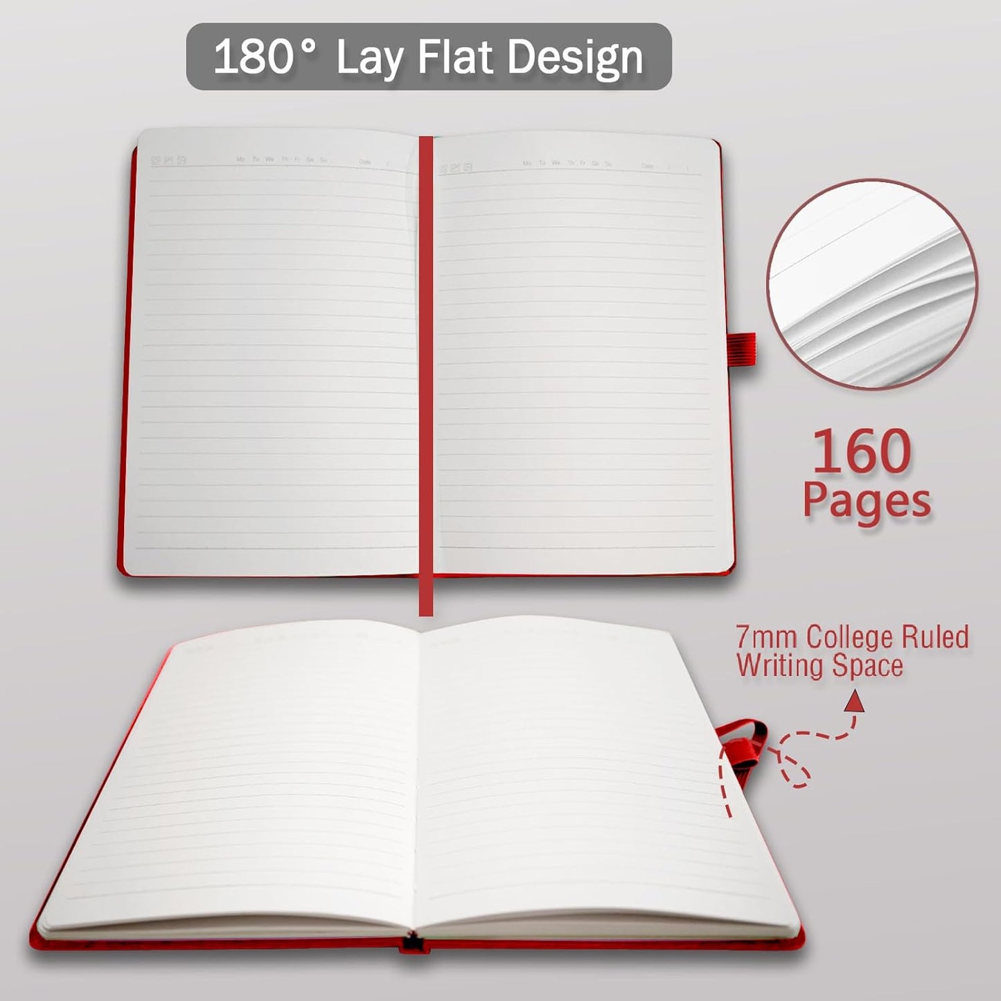 8 Pack Lined Journal Notebooks, A5 Hardcover Notebooks, 5.5 x 8.3 inch, 100GSM,160 Pages, Classic College Ruled Notebooks for Writing/Work/Travel/College (Assorted Color)