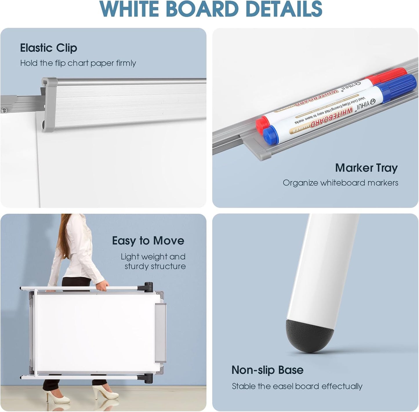 MaxGear Magnetic Portable Dry Erase Board, 36" x 24" Foldable Easel Whiteboard A-Stand Double-Sided Easel Dry Erase Board for School and Classroom, Home, Office Stand Height Adjustable Flip Chart
