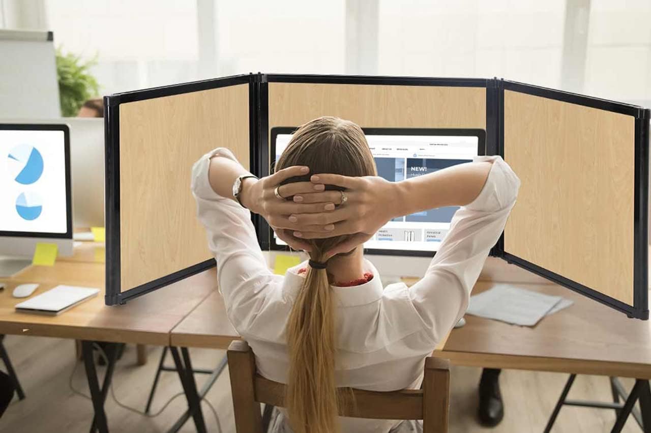 Versare Folding Tabletop Display | 3-Panel Partition | Lightweight Portable Workspace Divider | Warm Pebble 78" x 24"