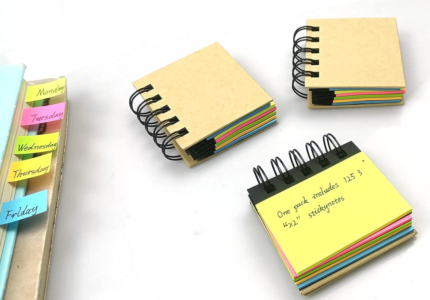 RHAWOM 12 Pads Mini Sticky Note Pads Sets,Hard Cover Cute Spiral Notepad with Variety Size,3 x 3.5 in ,Book Page Tabs Coil Post,Gifts for Work Friends Notebook Bulk 250 Count/Pad
