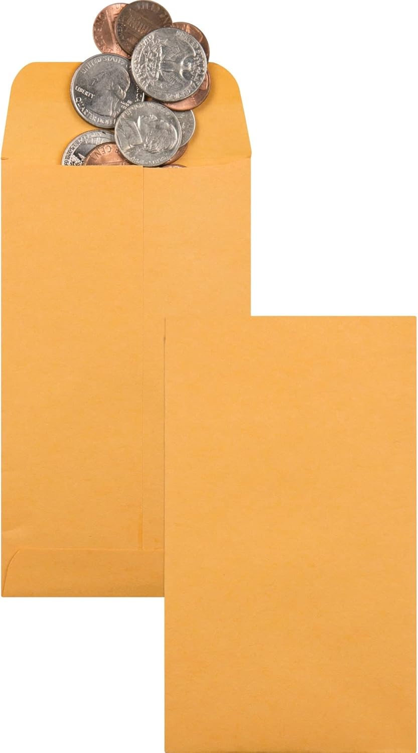 Quality Park #5 1/2 Coin Envelopes, 3 1/8 x 5 1/2, Gummed, Small Parts, Jewelry & Seed Envelopes for Garden, 28 lb Brown Kraft, 500 per Box (QUA50562)