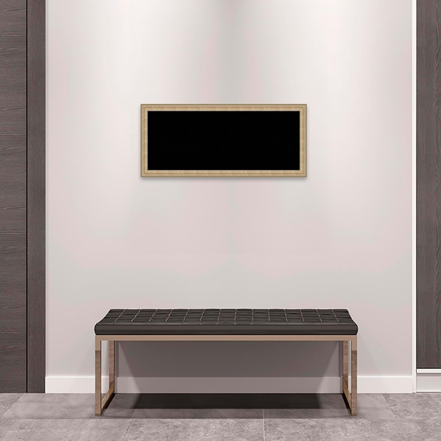 Amanti Art Black Cork Board for Wall, 14x32 Vision Board with Champagne Frame, Medium Corkboard Office Decor for Home Organization, Traditional Corkboard Pinboard to display items for home