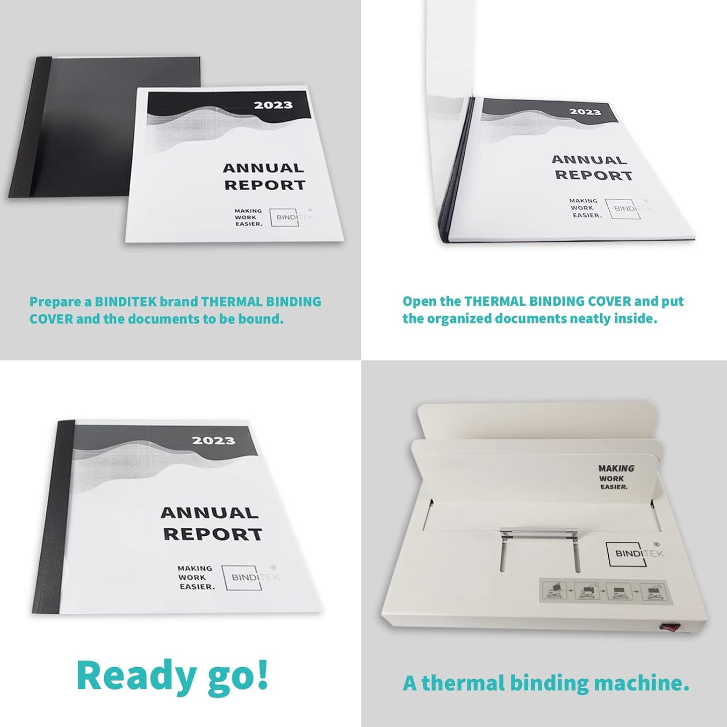 Binditek 10 Pack Thermal Binding Presentation Covers, 1/8 Inch Spine, Holds 30 Sheets, Ultra Clear Front Cover, White Paper Back Cover, Letter Size, for Students and Coworkers