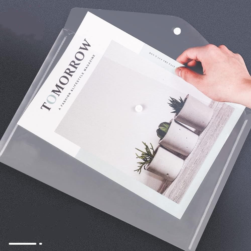 Poly Envelope 12 Pcs Document Envelopes with Snap Button Quality Clear Document Folder for A4 Size (Clear)