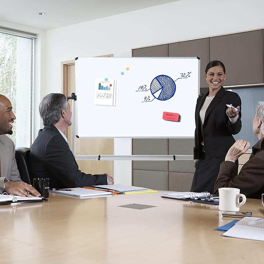 VIZ-PRO Double-Sided Magnetic Mobile Whiteboard, 60 x 48 Inches, Rolling Dry Erase Board Easel Stand on Wheels with Aluminium Frame for School Office Home 5' x 4'