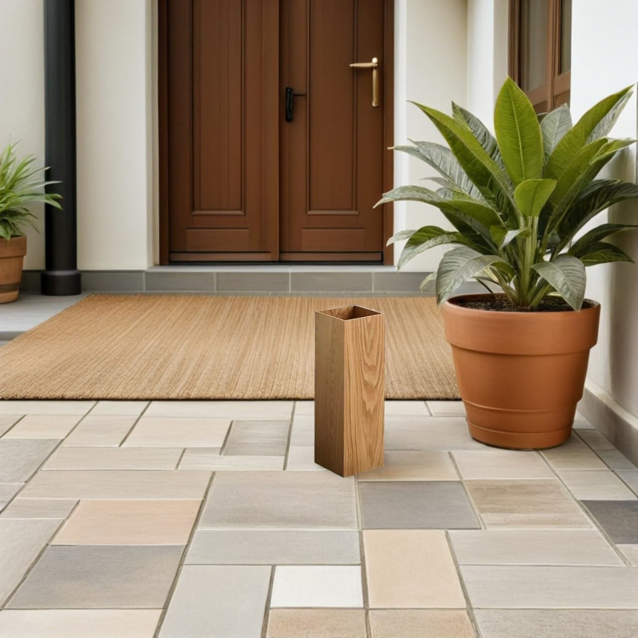 DOITOOL Wooden Umbrella Stand Holder for Entryway Umbrella Storage Rack Freestanding Bucket Organizer for Home Office and Hotel Use for Rain and Folding Umbrellas