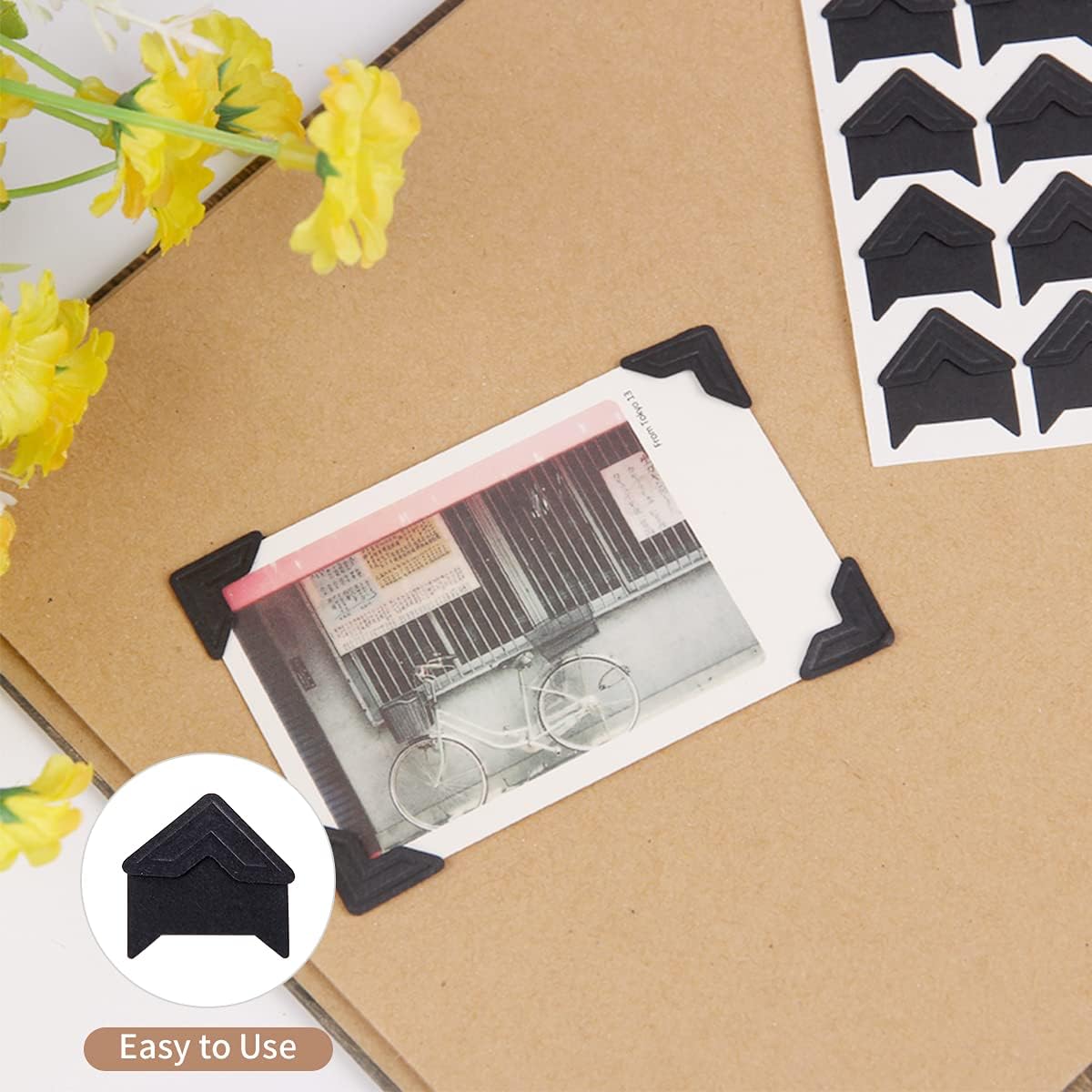 GOONAVI 15 Sheets 360 Pcs Black Acid-Free Photo Corners Mounting Self Adhesive for DIY Photo Album Journal