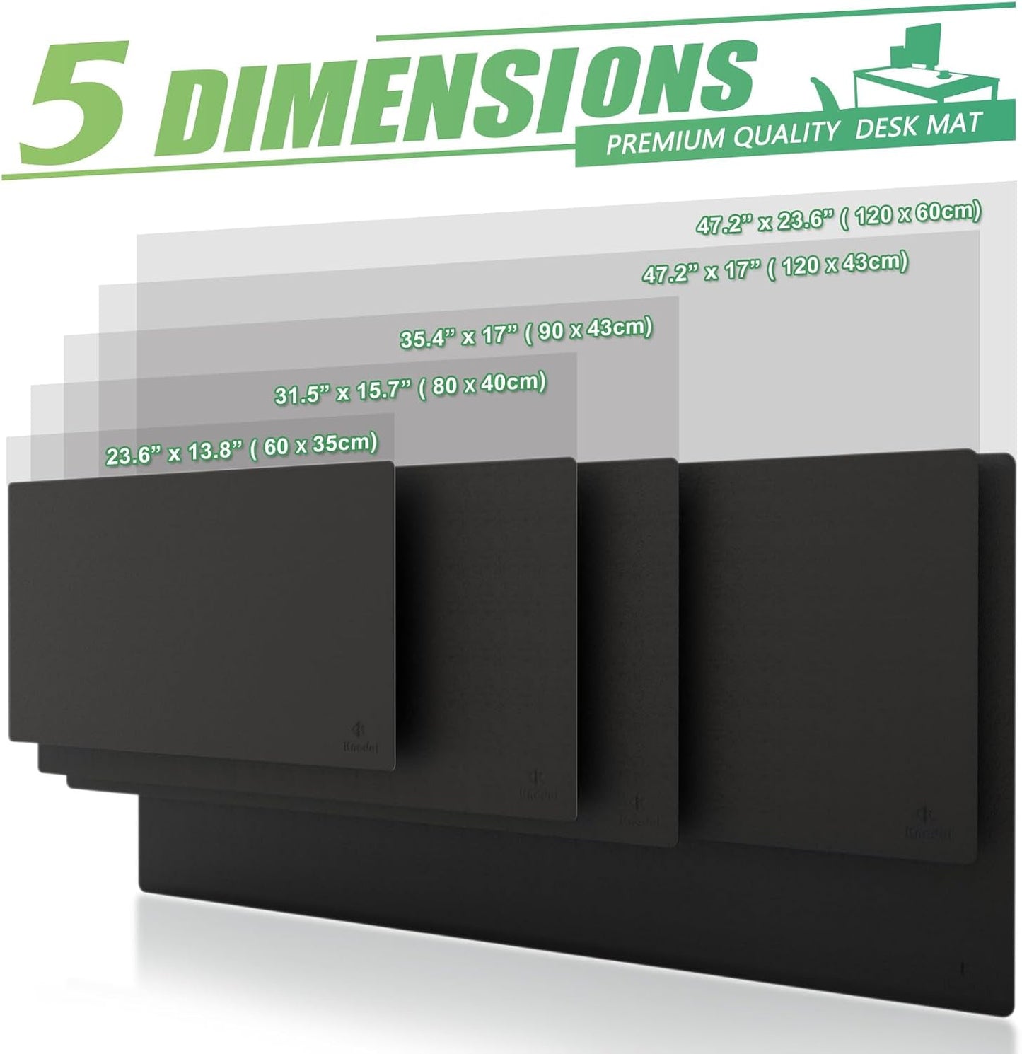 K KNODEL Large Office Leather Desk Mat, Mouse and Keyboard Pad, Computer and Laptop Mat, Desktop Protector and Cover, Writing Pad and Blotter (47.2"x23.6", Black)