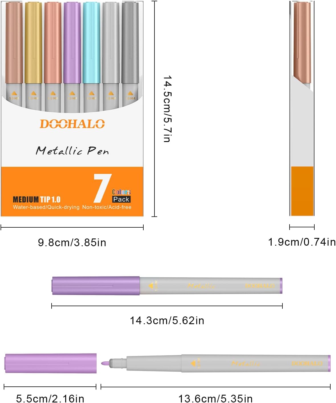 DOOHALO Gold Metallic Pen Compatible with Cricut Maker 3/Maker/Explore 3/Air 2/Air 1.0 Medium Point Metallic Tips 7 Colors Markers for drawing Writing