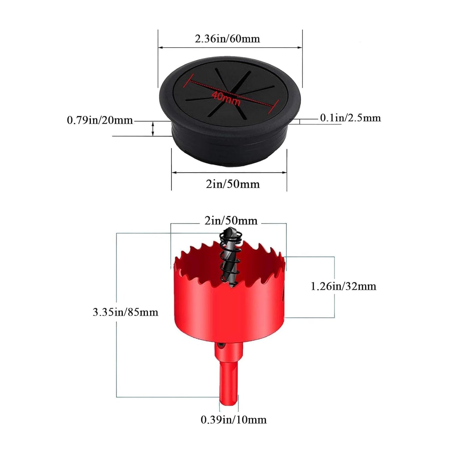 TuTuYa Desk Grommet, 6PCS Flexible 2 Inch (50mm) Desk Cable Grommet Desk Cable Hole Covers with Hole Saw, Ideal Solution for Office and Home Table Cable (Black, 2Inch_50mm) (Black)