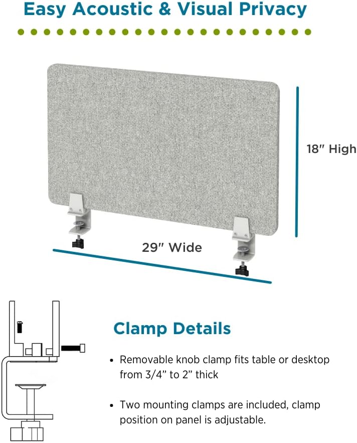 Desk Divider; Sound Absorbing Panel and Sound Proof Dividers - Privacy Shields for Student Desks and Desk Privacy Panels. Cubicle Wall, Desk Divider for Students and Office (Light Grey, 29" W x 18”H)