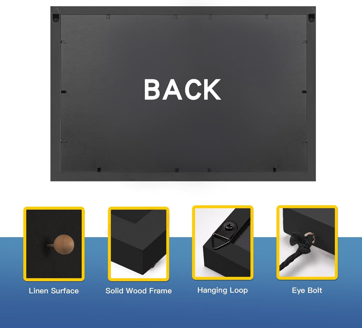 Miratino Pin Board Bulletin Board, 16 "x11 Black Linen Cork Boards for Walls with Black Frame ,Vision Board for Home Kitchen School Office Decor