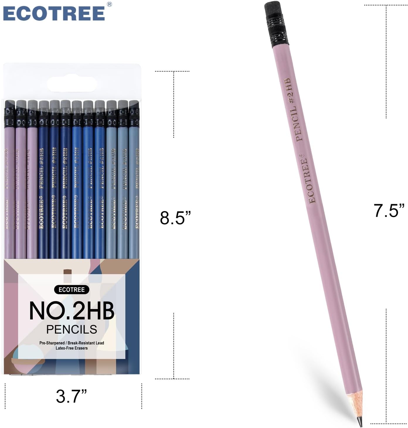 ECOTREE Pencils #2 Pre-Sharpened Pencils for Kids Number 2 Pencil with Erasers for School, Writing, 12 Count