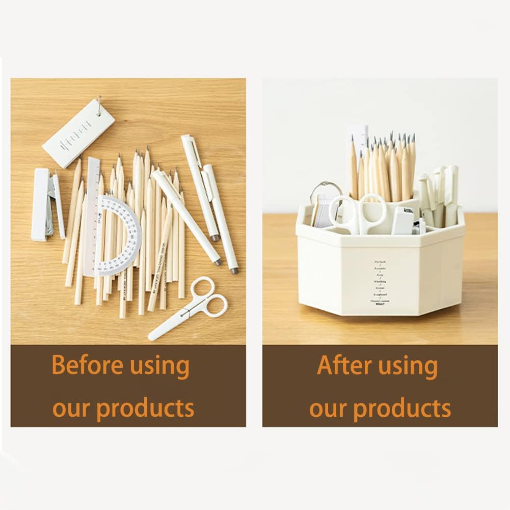 Desk Organizer, 360-Degree Rotating Multi-Functional Pen Holder, 5 Compartments Desktop Stationary Organizer, Home Office Art Supply Storage Box Caddy (White)