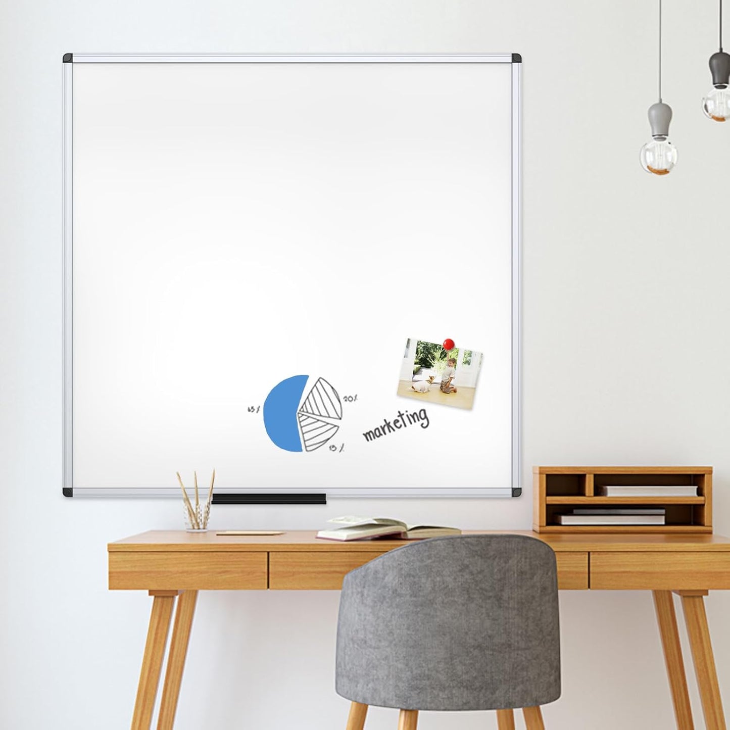 VIZ-PRO Dry Erase Board/Magnetic Whiteboard, 48 x 48 Inches, Large Wall Mounted Board for School Office and Home 4' x 4'