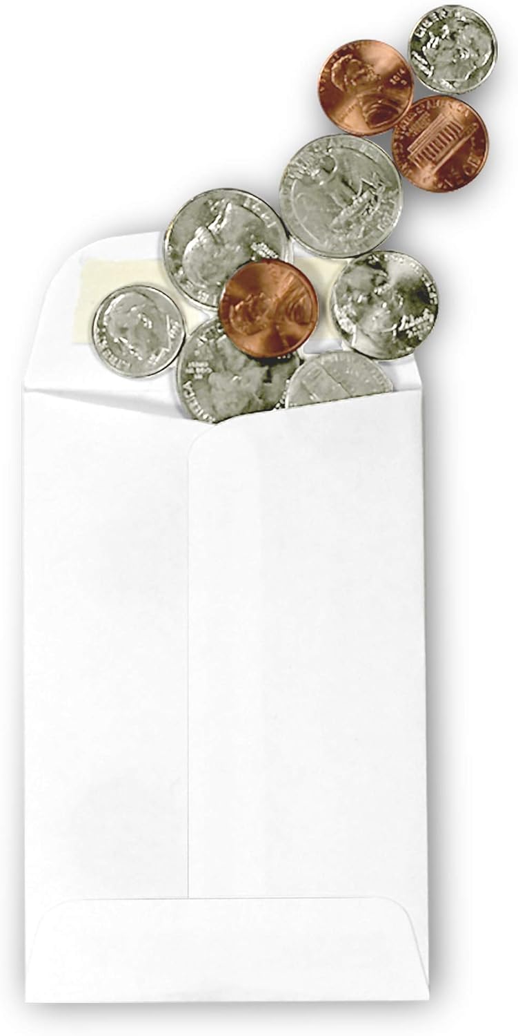 500 Guardian #4 Paper Coin Envelopes - Blank Small Envelopes for Coins, Receipts, Stamps, Small Parts Storage, & More – 3" x 4-1/2" Cash Envelopes – Gummed Flap Gift Card Holder Envelopes