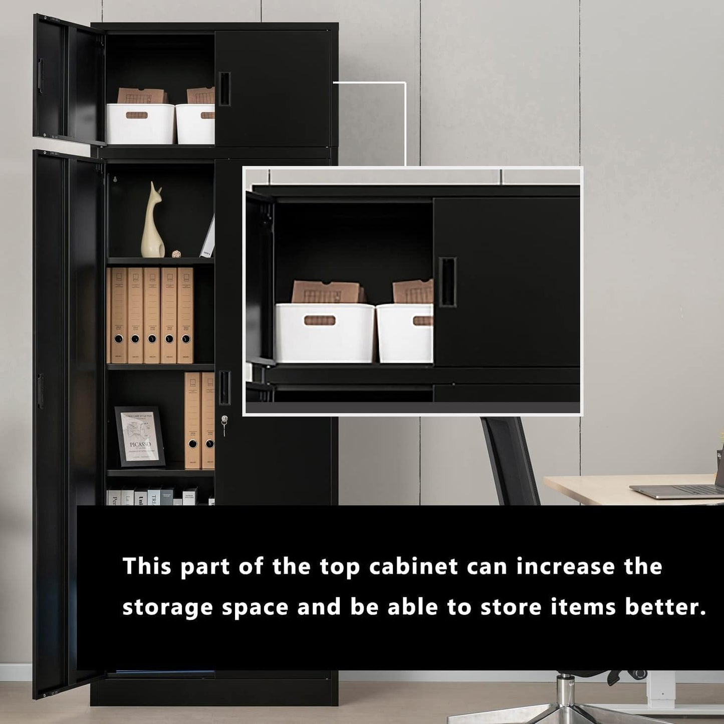 BESFUR Metal Storage Cabinet 87" H,Black Locking Storage Cabinets with Top Cabinet and 4 Adjustable Shelves for Home Office, Garage,School, Apartment, Warehouse, Utility Room