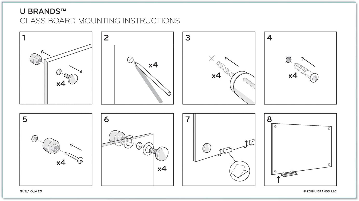 U Brands Magnetic Glass Dry Erase Board, Office Supplies, White, with Eraser, Markers, Magnet, 18” Tray, 5mm, 48” x 72”